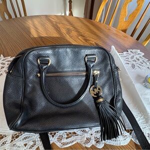 Michael Kors Black Pebbled Leather Satchel with Tassel Charm